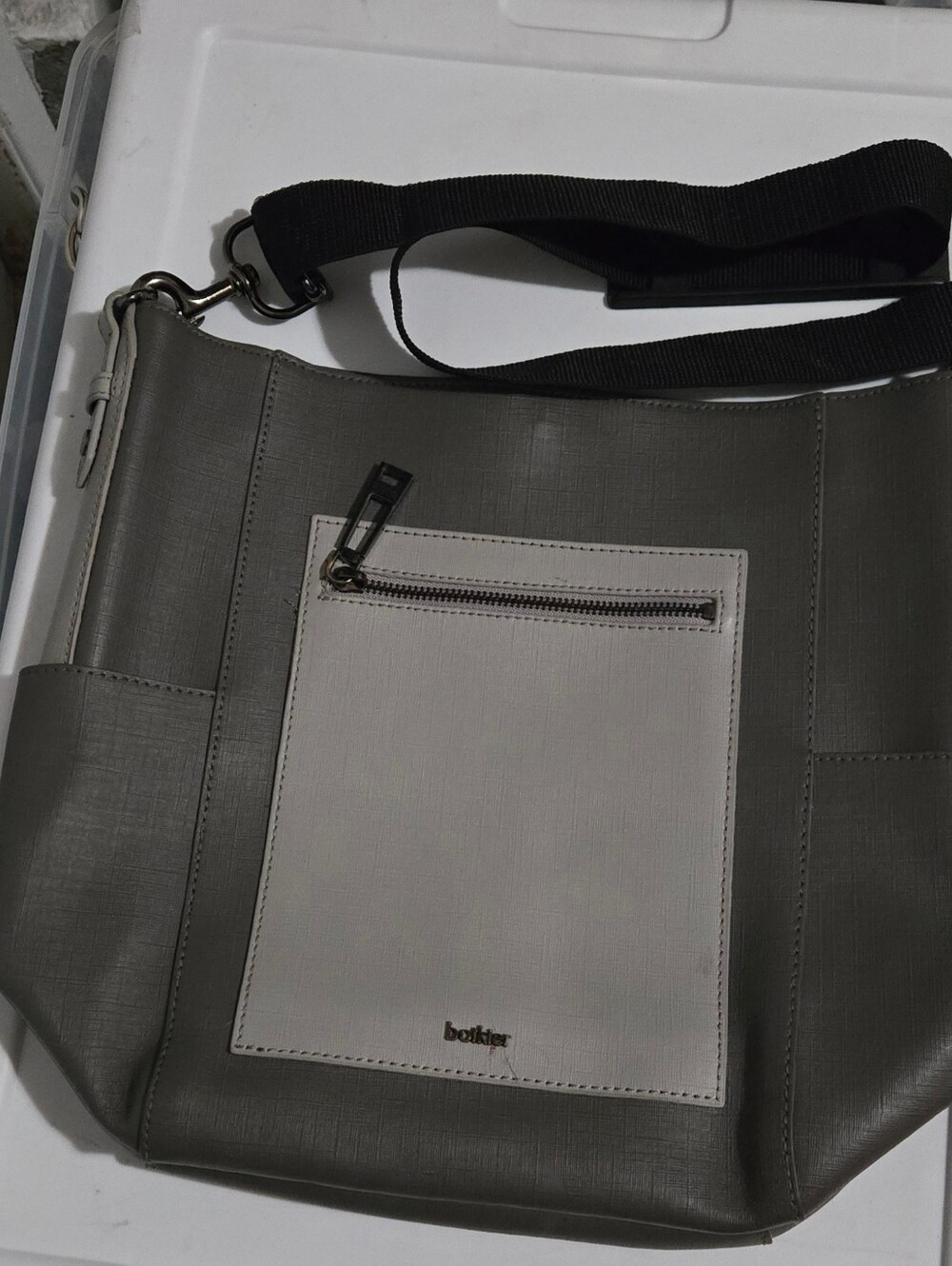 Women’s Gray and Cream Tote Bag with Front Pocket